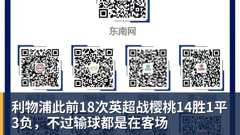 利物浦此前18次英超战樱桃14胜1平3负，不过输球都是在客场